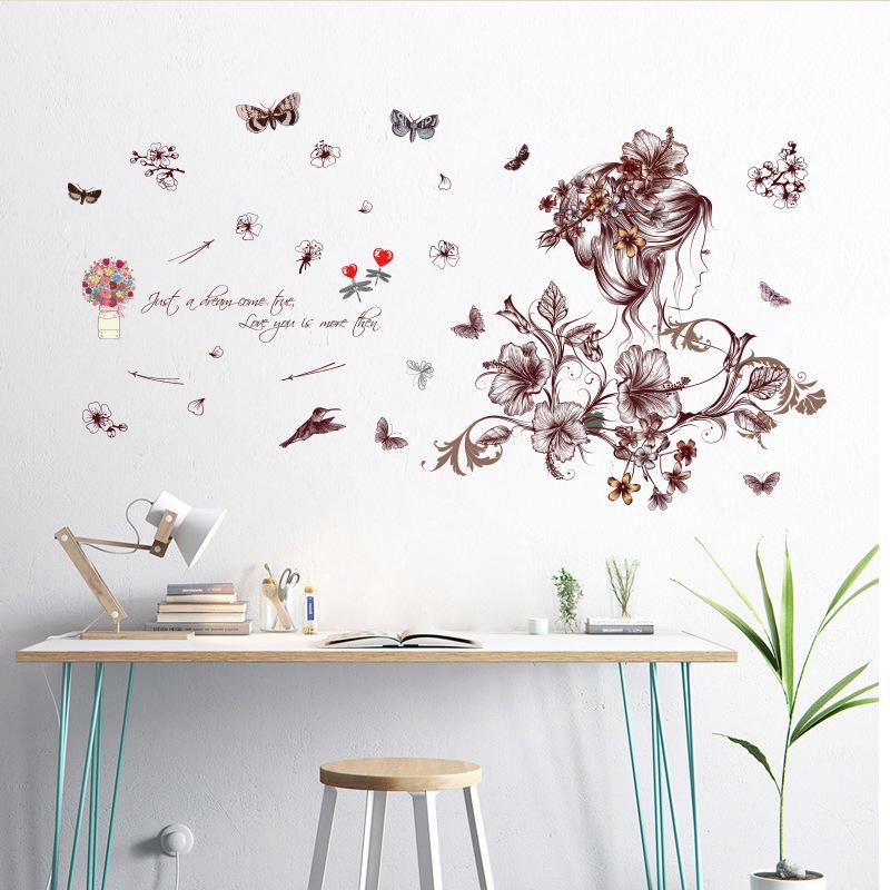 Hand-painted beauty cartoon wall stickers bedroom living room TV sofa background decoration