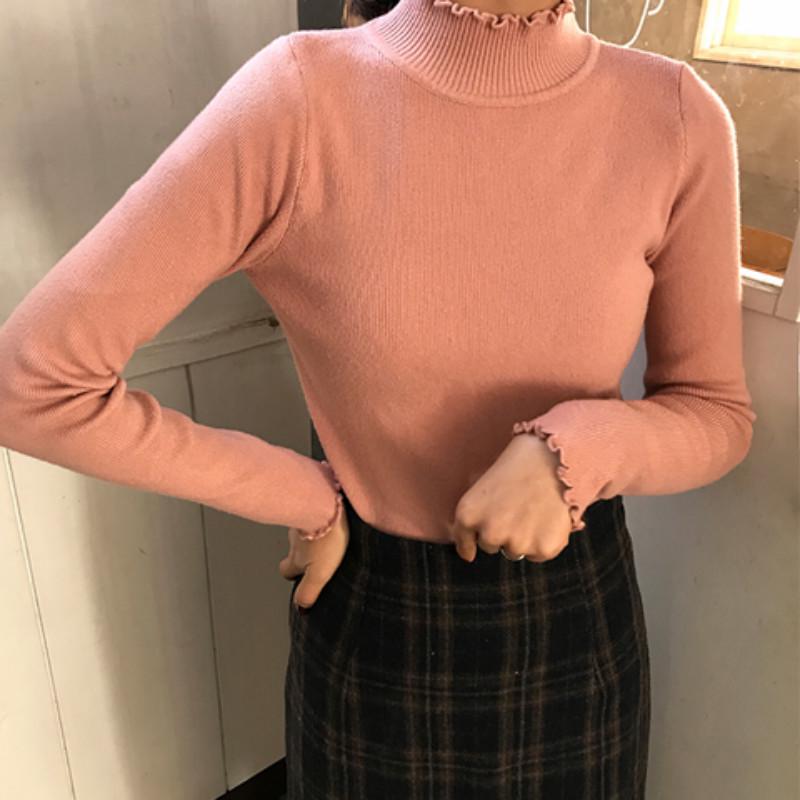 Half Turtleneck Slim Bottoming Shirt Women Autumn Winter Long-sleeved Solid Color Sweater