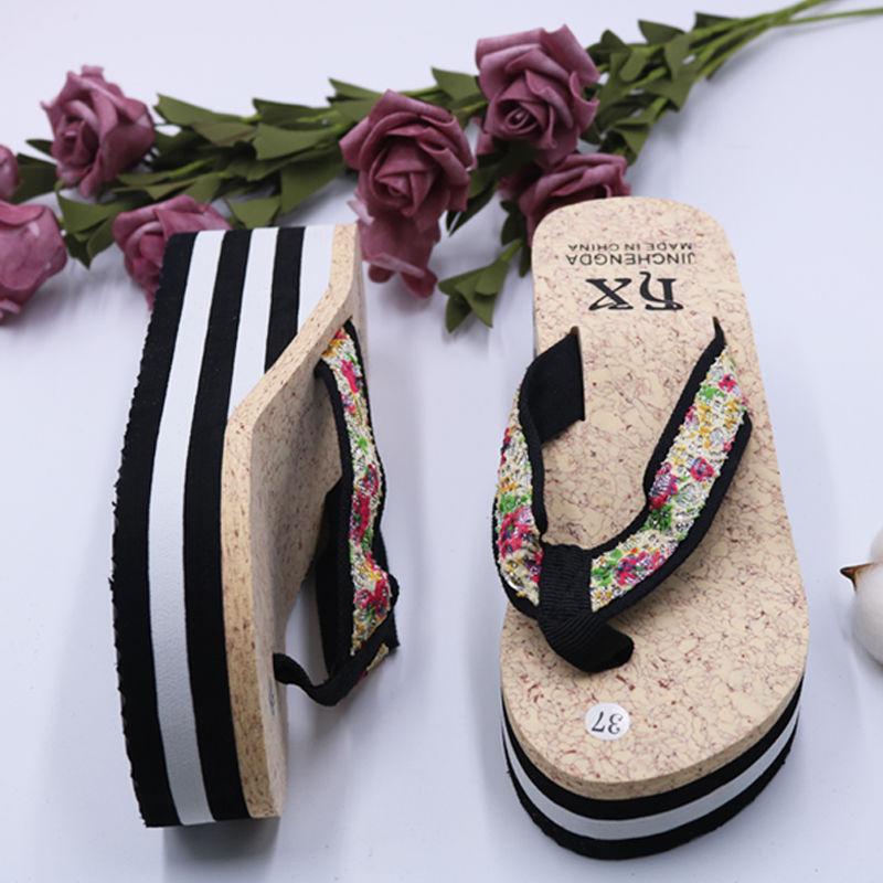 Thick-soled Flip-flops Women's Summer Home Non-slip Outer Wear High-heel Sandals and Slippers Rubber Soles Are Light and Soft