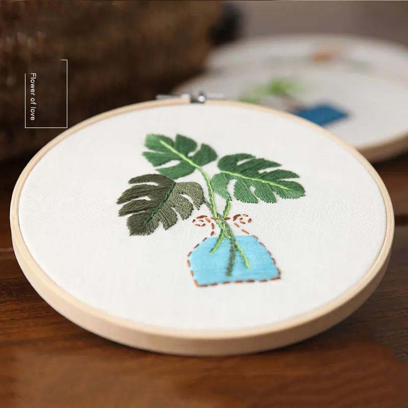 Plant Printing Embroidery DIY Su Embroidery Handmade Cross Stitch Fabric Material Package European Style Home Adult Beginner