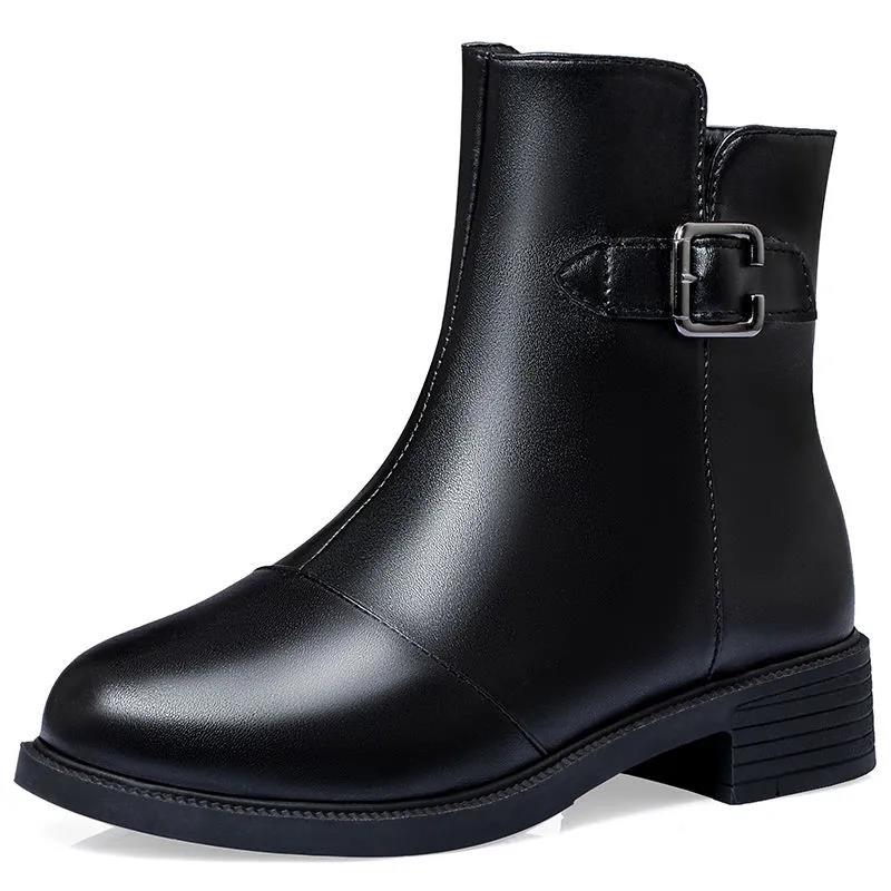 Women's Winter Plus Velvet Warm Martin Boots British Style All-match Mid-heel Non-slip High-heeled Cotton Shoes