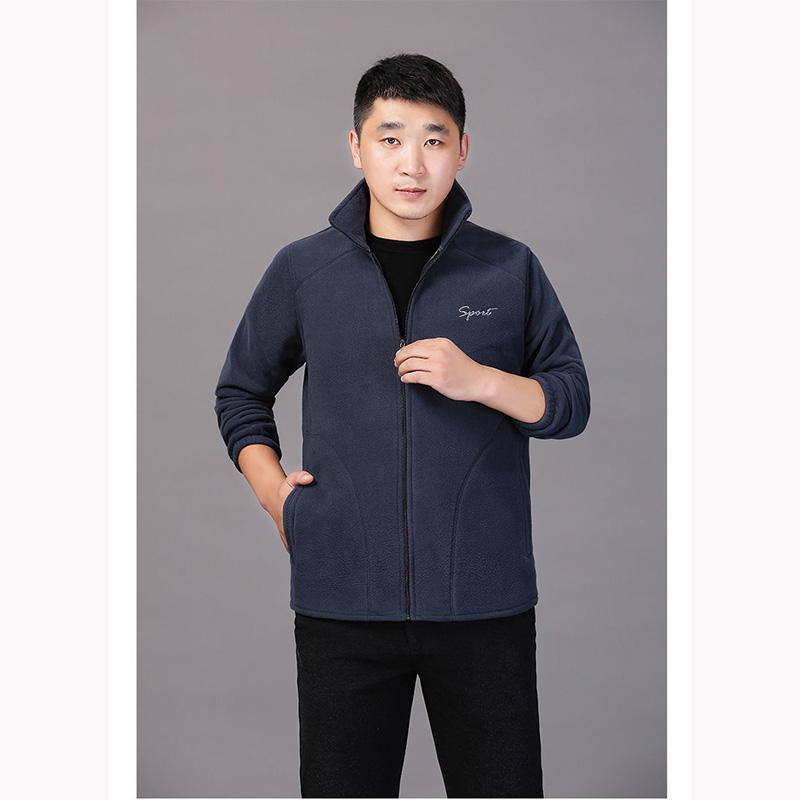 Middle-aged Elderly Men's Polar Fleece Sports Jacket Spring and Autumn Stand Collar Loose Outdoor Casual Sweatshirt Fleece Solid Color Short Top