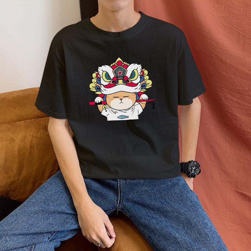 Summer Men's Cartoon Print Short Sleeve T-shirt All-match Loose Student T-shirt