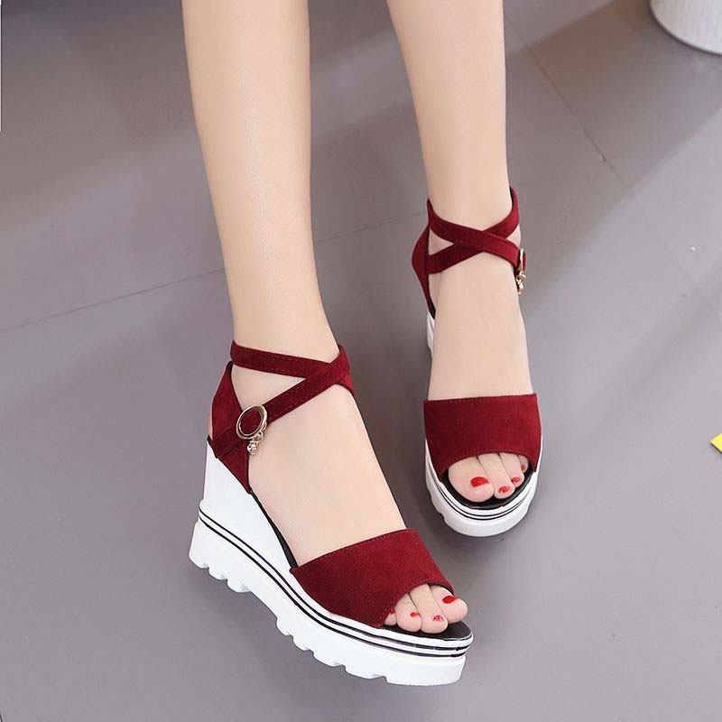 Summer Korean Style Slope with High-heeled Roman Shoes Thick-soled Student Sandals Women's Cross Platform Platform Women's Shoes