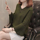 Spring and Autumn Solid Color Pullover Sweater Women's Beaded Loose Short V-neck Knitwear