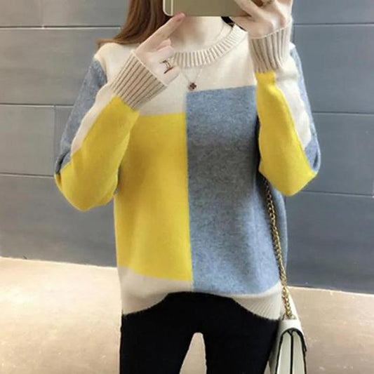 Candy Color Pullover Sweater Women's Large Size Jacket Spring and Autumn Loose Color Matching Long Sleeved Sweater