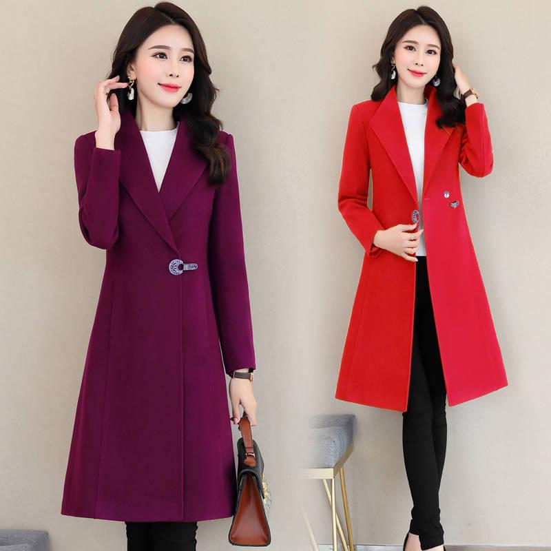 Women Wool Outwear Winter Wool Coat Long Sleeve Turn-Down Collar Blends Jacket Lady Overcoats