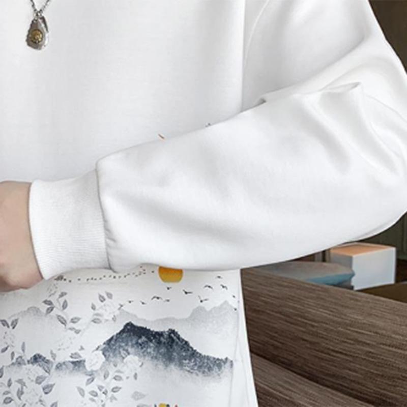 Spring and Autumn Long-sleeved Pullover Sportswear Men's Trend Round Neck Thin Section Solid Color Printing Men's Jacket Top