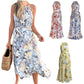 Summer Fashion Print Dress Sling Dress Casual Lace Up Waist