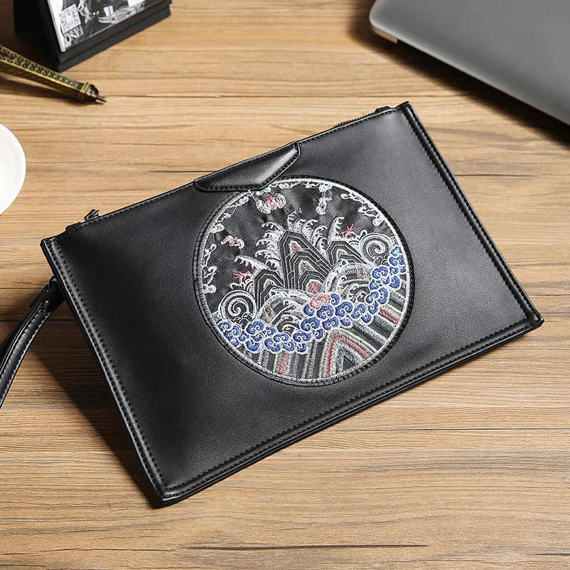 Business Briefcase Men National Style PU Leather Joker Zipper Waterproof Handbag Shoulder IPAD Bag