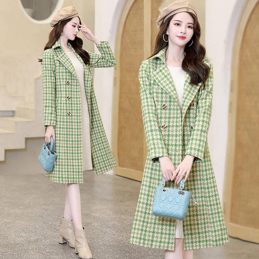 Women Coat Outerwear Winter Clothing Fashion Warm Woolen Blends Female Elegant Plaid Woolen Coat