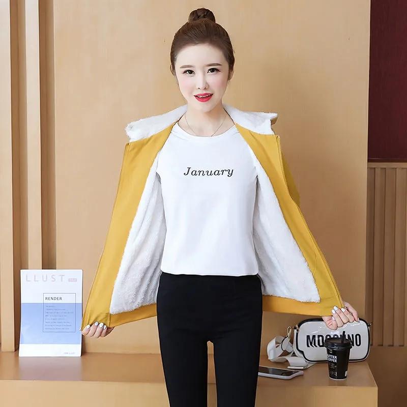 Fleece Thickened Hooded Jacket Autumn and Winter Warm Jacket Women Loose All-match Sports Jacket