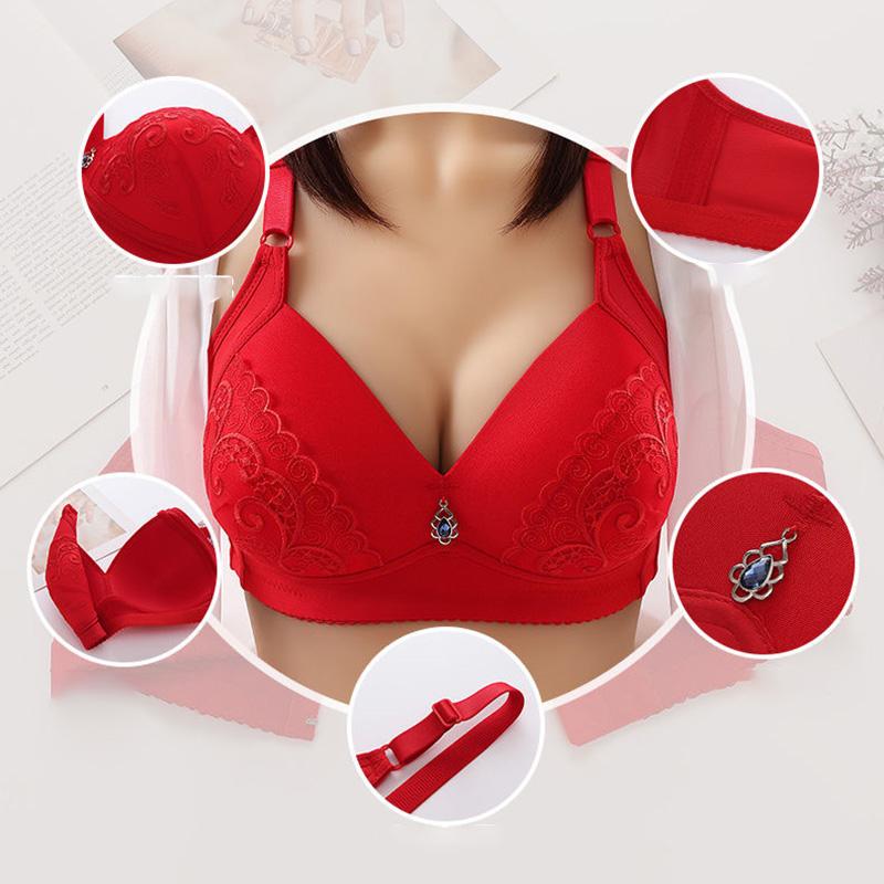 Large Size Bra Thin Section No Steel Ring Embroidery Cup Noodles Non-magnetic Underwear Women's Bra Lace Sexy and Cute