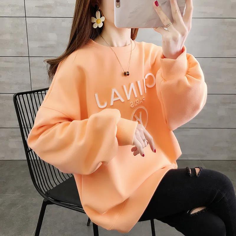 Cotton Sweater Women 2021 Spring and Autumn Round Neck Printing Long-sleeved Loose Top