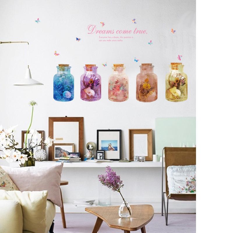 Fantasy flower glass bottle balcony cabinet door glass window decorative wall sticker