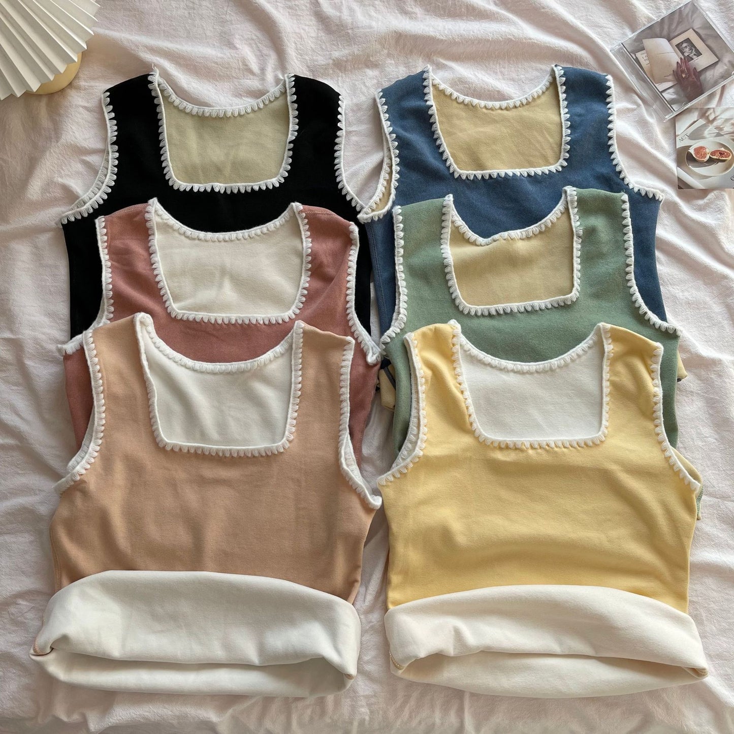 Velvet Women Vest Sexy Winter Thermals Square Neck Sleeveless Warm Body Tops Slim Solid Seamless Inner Wear Thermal Underwear