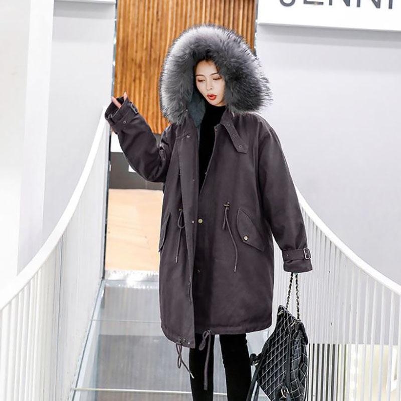 Winter Women's Cotton Jacket Jacket Mid-length Large Fur Collar Plus Down Jacket Thickening Plus Velvet Jacket