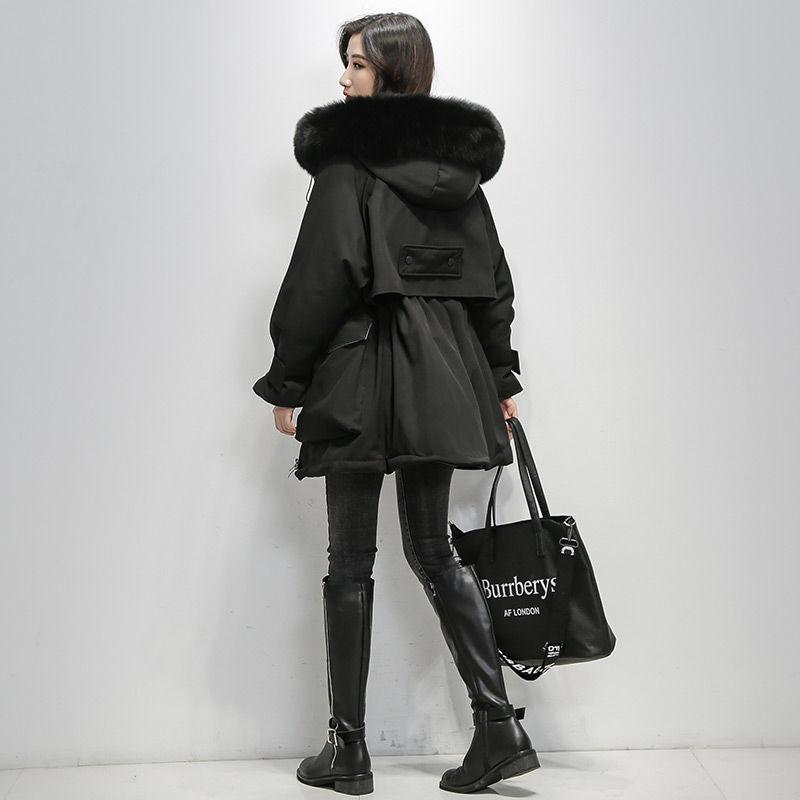 Women's Casual Cotton Clothes Mid-length Fashion Trend Down Down Cotton Clothes Women's Loose and Thick Big Fur Collar Cotton Coat