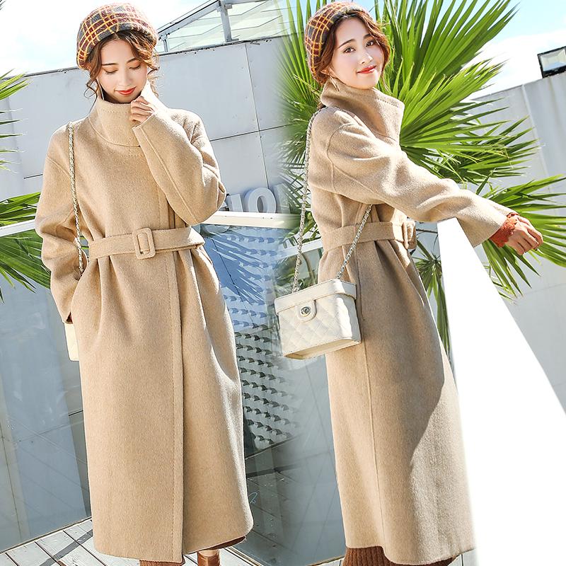 Women's Coats 2019 Double-sided 100% Wool Long Beige Woolen Overcoat Women Outwear