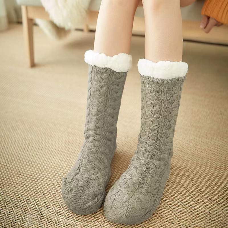 Plus Velvet Floor Socks Knitted Wool Socks Non-slip Thickening Autumn Winter Warm Indoor Bed Sleeping Socks