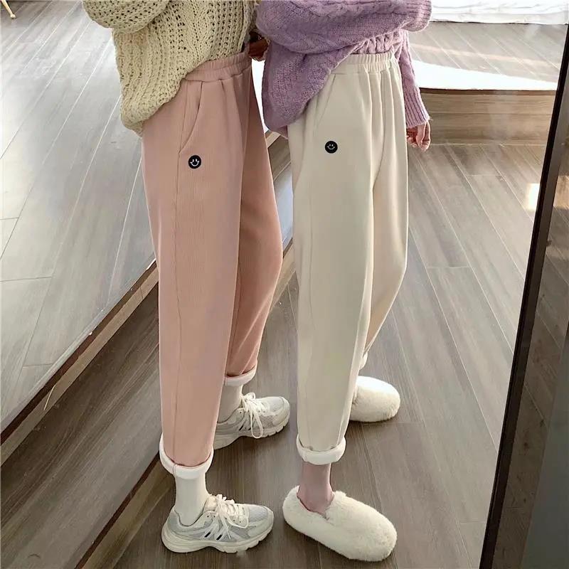 Autumn and Winter Fashion High Waist Slimming Plus Velvet Thickening Warm Radish Pants Loose Casual Straight-leg Pants Women's Trend