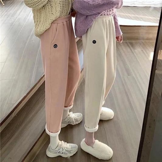Autumn and Winter Fashion High Waist Slimming Plus Velvet Thickening Warm Radish Pants Loose Casual Straight-leg Pants Women's Trend