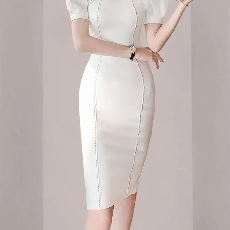 Goddess Fan OL Temperament Slim Slimming Professional Skirt Summer Dress Female Short-sleeved Square Neck Bag Hip Dress