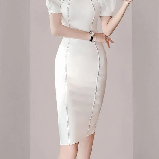 Goddess Fan OL Temperament Slim Slimming Professional Skirt Summer Dress Female Short-sleeved Square Neck Bag Hip Dress