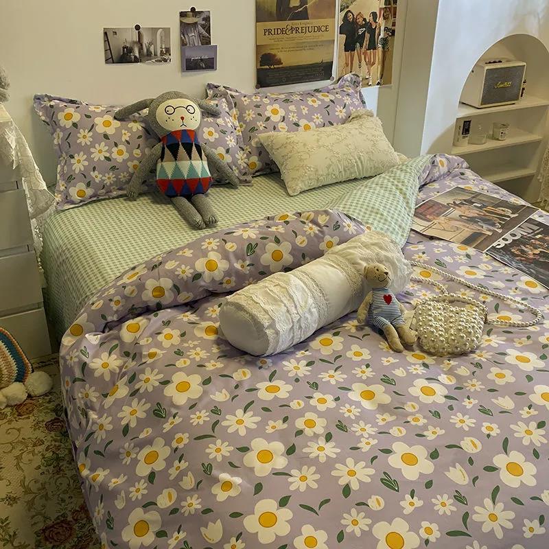 Princess Style Girls' Dormitory Bedding Four-piece Student Bedroom Pure Cotton Skin-friendly Thickening Quilt Cover Sheet Set