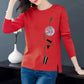 Spring Women T-shirts Simple Face Print Pullovers Long Sleeves Bottoming Shirts Casual Slit Top