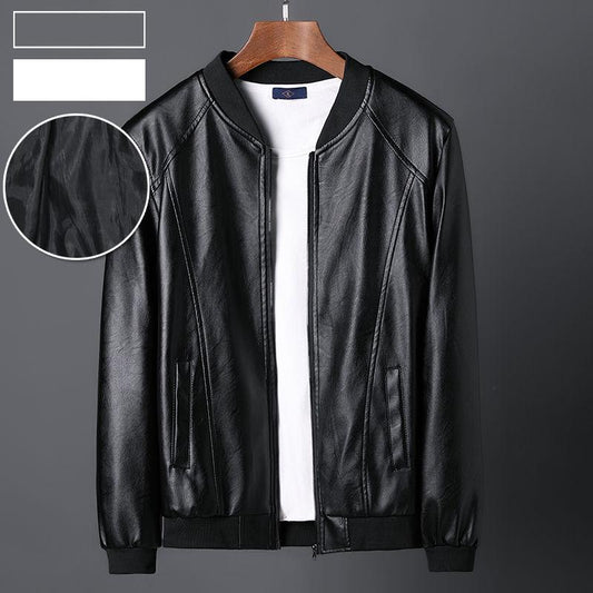 Soft Leather Jacket Men's Stand Collar Jacket Slim Fit Casual Flight Jacket Motorcycle Suit Men's Handsome Warm Long Sleeve Jacket