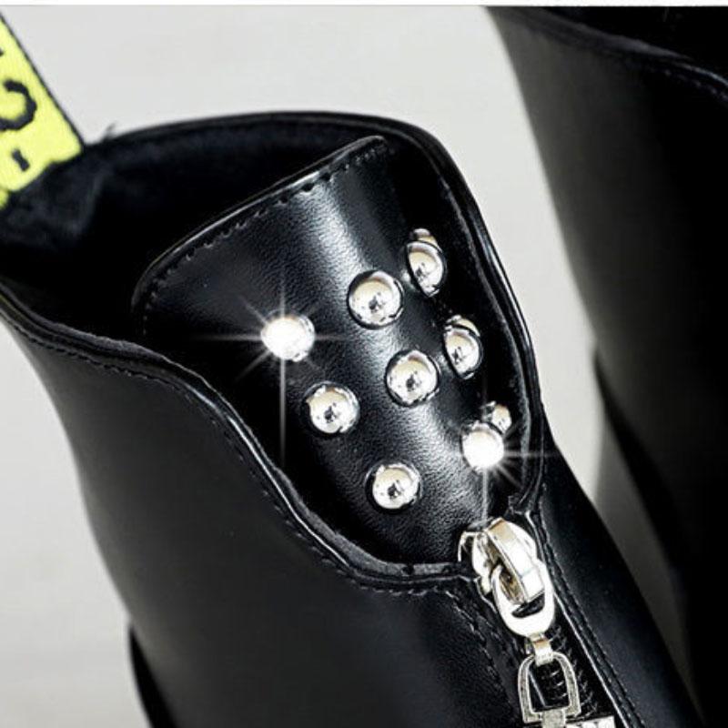 Women's Autumn and Winter Warmth and Velvet High-heeled Ankle Boots Round Toe Front Zipper Chunky-heel Martin Cotton Boots