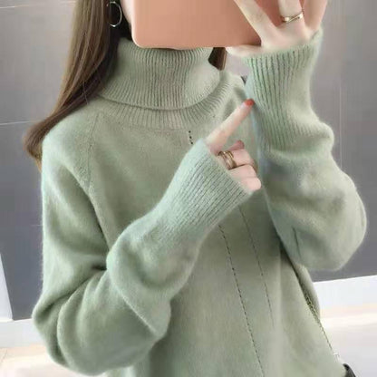 Women Black Turtleneck Thicken Warm Pullover Sweater Loose Office Short Bottoming Shirt