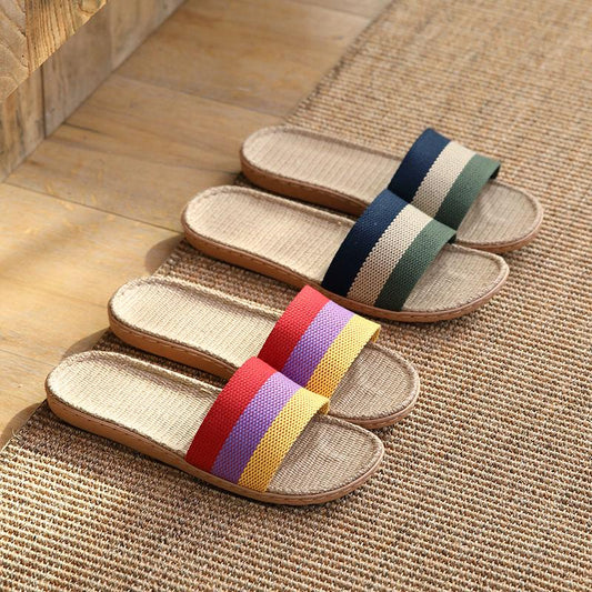 Home Slippers Men and Women Couple Linen Slippers Spring and Summer Autumn Indoor Floor Non-slip Home Slippers