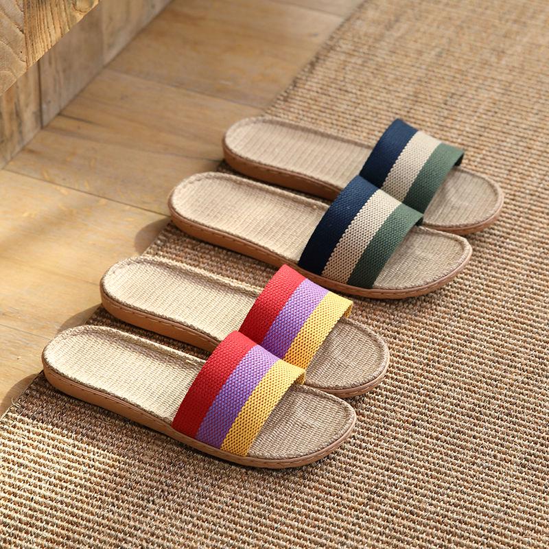 Home Slippers Men and Women Couple Linen Slippers Spring and Summer Autumn Indoor Floor Non-slip Home Slippers