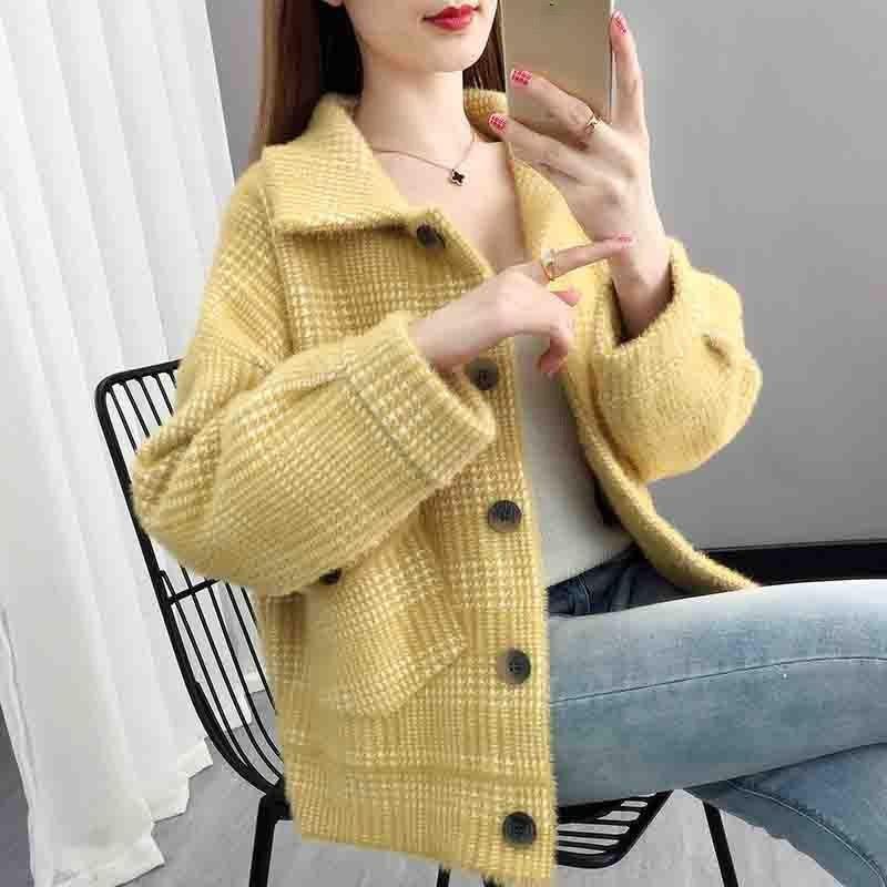 Spring and Autumn Style Mink Fleece Knit Cardigan Loose Short Top Women's Coat