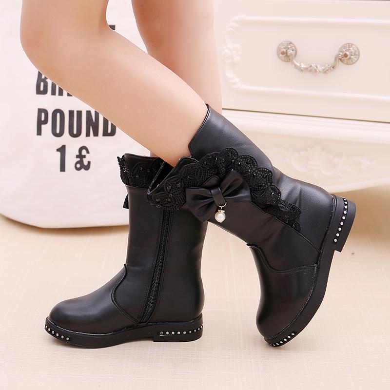 Girls' Boots Autumn Winter Korean Children's Single Boots Big Boys and Little Girls Boots Plus Velvet Princess Boots