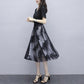 Spring Summer Women's Mesh Dress Fake Two Pieces Black Stitching Mid-length Dress Large Size Casual All-match V-neck
