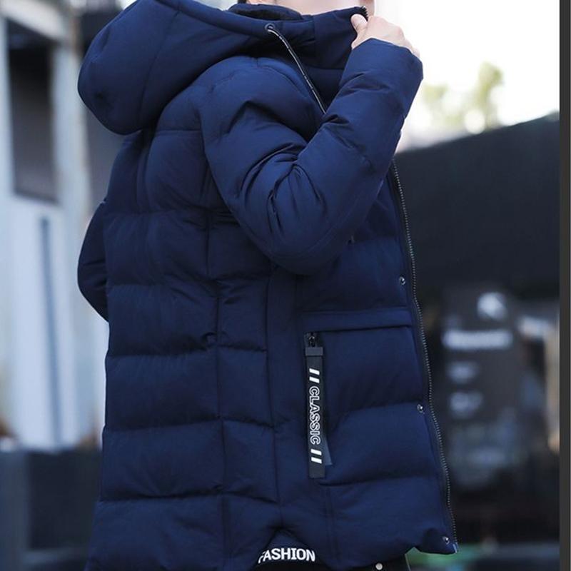 Winter Down Men's Padded Jacket Plus Velvet Thickening Youth Padded Hooded Jacket Trend Student Warm Jacket Fashion Slim Parker Clothing