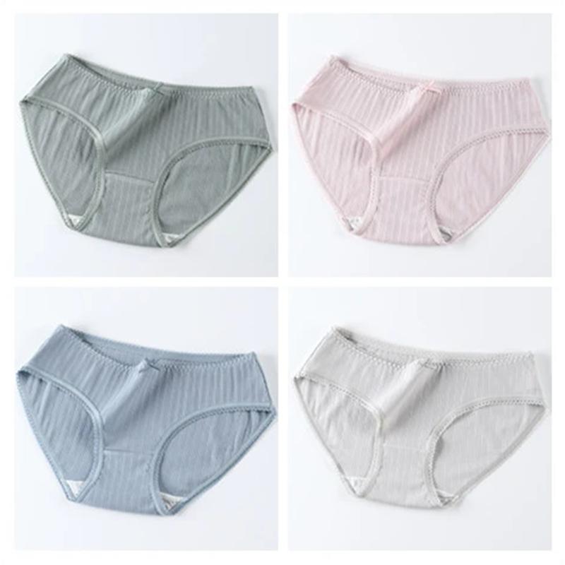 4-packs Japanese Style Girl Pure Cotton Modal Panties Simple Middle and Low Waist Students' Seamless Antibacterial Underpants Women's Solid Panties