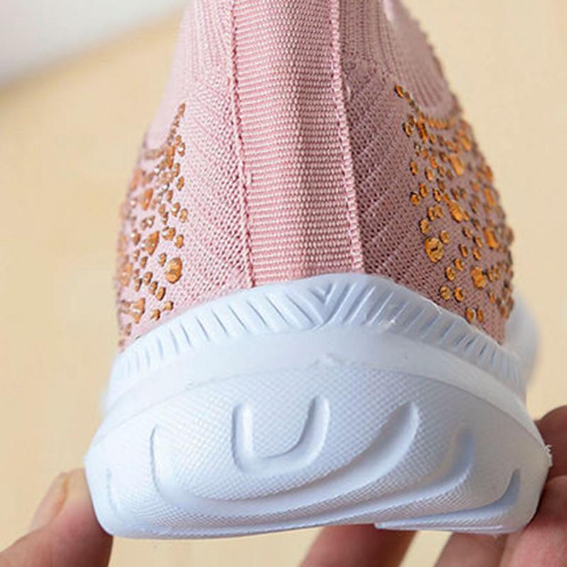 Women's Fashion Knitted Casual Shoes Sneakers Shiny Socks Slippers Breathable Mesh Crystal Sneakers Flat Soft Sole Women's Shoes