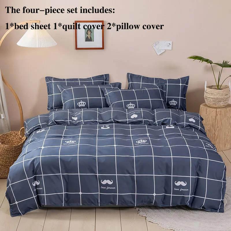 Bed Sheet Four-piece Bed Cover Non-slip Duvet Cover Bed Sheet Pillowcase Set 1.5 M 1.8 M Bed Home Pink Strawberry