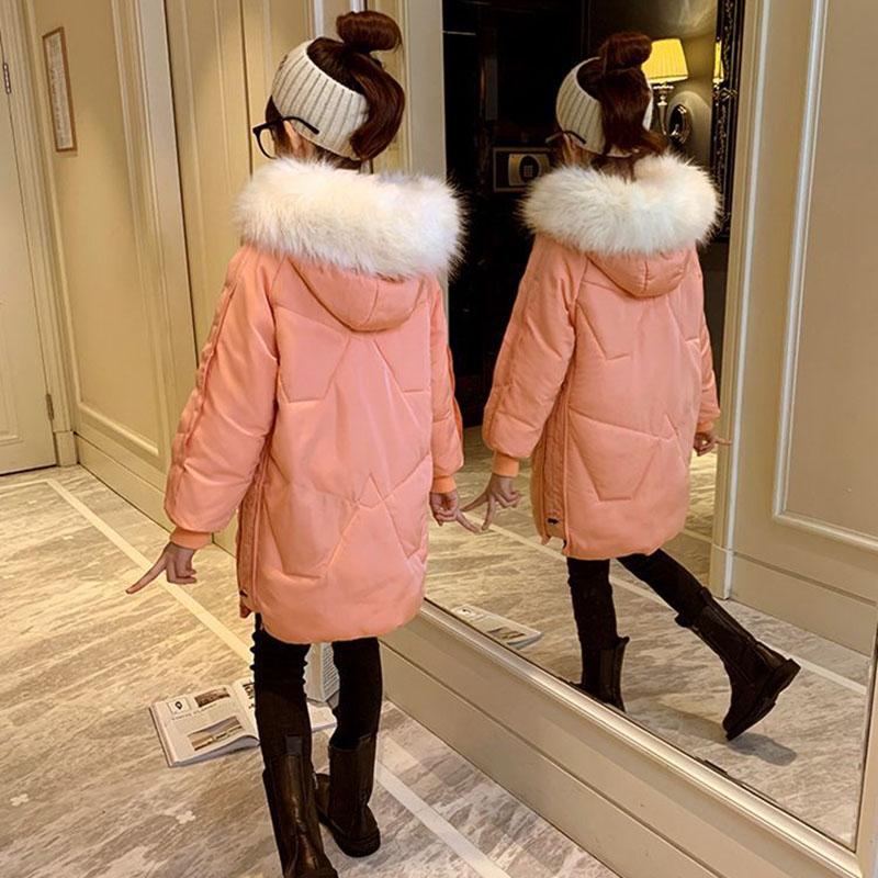 Girls' Windproof Coat Winter Mid-length Thick Warm Quilted Jacket Children's Korean Jacket