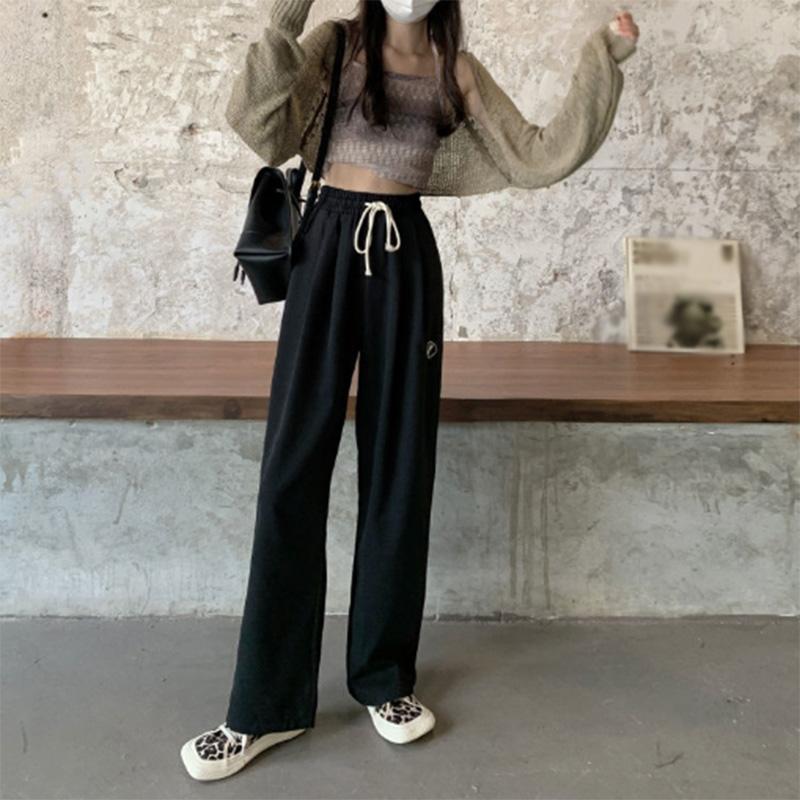 Drawstring Sports Pants Women's Spring and Summer High Waist Straight Loose Drape Pants Casual Lazy Wind Wide Leg Pants
