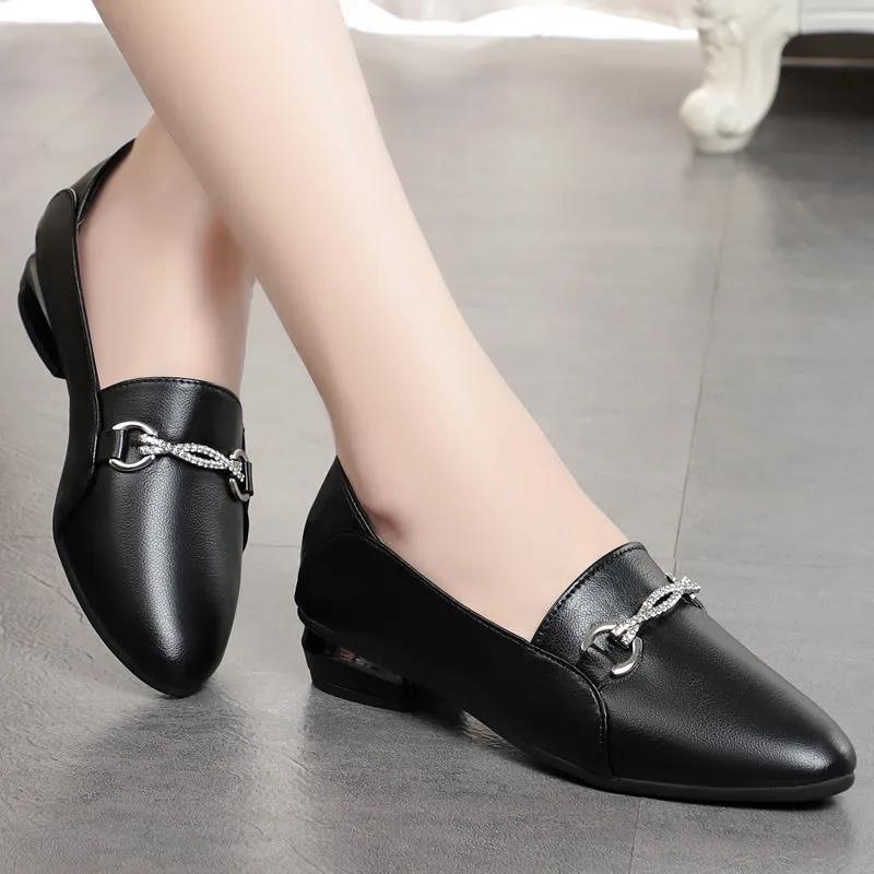 Soft Leather Shallow Shoes Women All-match Soft Leather Shoes Flat Women's Shoes Soft Bottom Peas Shoes Pointed Toe British Style Leather Shoes