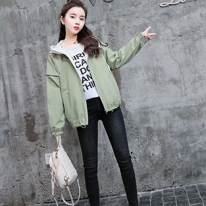 Spring and Autumn Loose Leisure All-match Sports Cardigan Windbreaker Hooded Female Coat