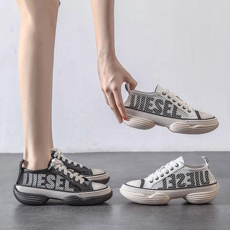 Mesh Thick Bottom Hollow Sandals Female Summer Wild Increased Hole Shoes Breathable Mesh Letter High-top Shoes