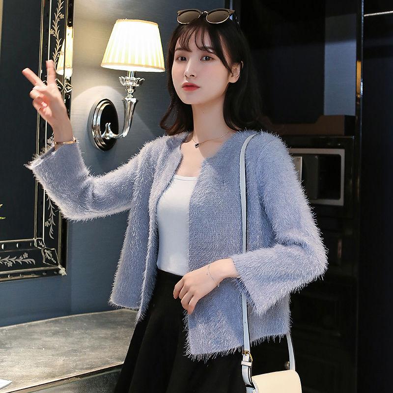Imitation Mink Velvet Lazy Style Knitted Cardigan Korean Style Loose Student Outer Wear Simple Female Jacket
