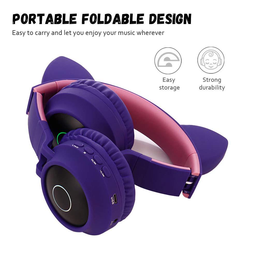 LED Light Cat Ear Headphone Bluetooth 5.0 The Young Kids Headset Support TF Card 3.5mm Plug with Mic