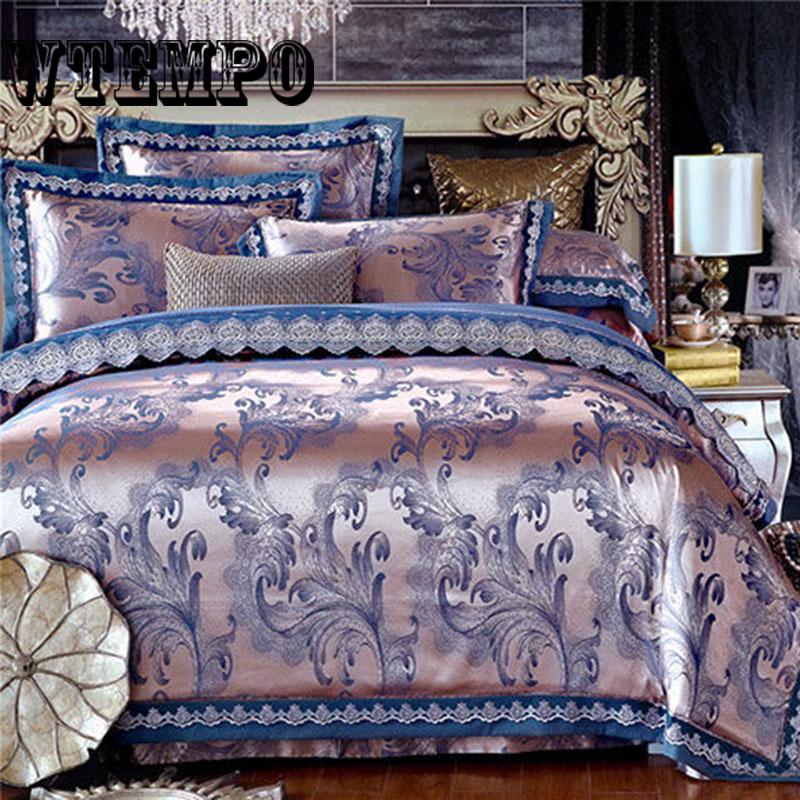 Luxury Wedding Bedding Set Bed  Duvet quilts Cover Lace Satin Bed Sheet Set Pillowcases